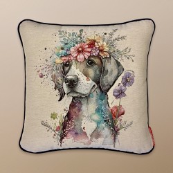 Coussin Dog & Flowers