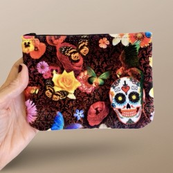 Pochette Plate Velours Papillons & Calaveras